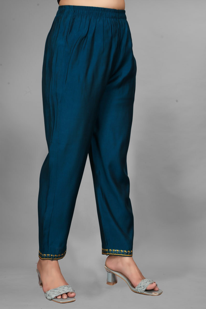 Rang-e-Riwaz — Teal Blue Embroidered Kurta Set with Yellow Ombre Dupatta