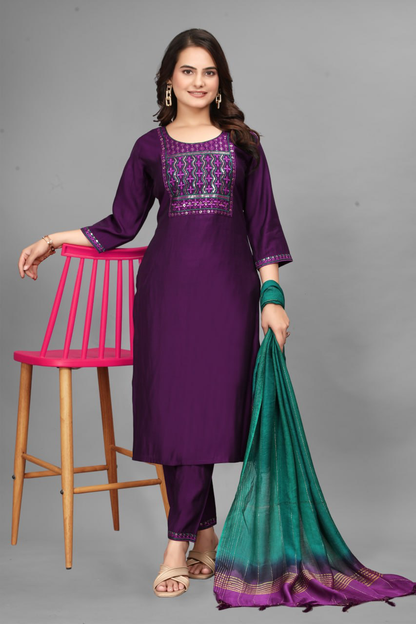 Raat Ki Roshni — Purple Embroidered Kurta Set for the Woman of Grace