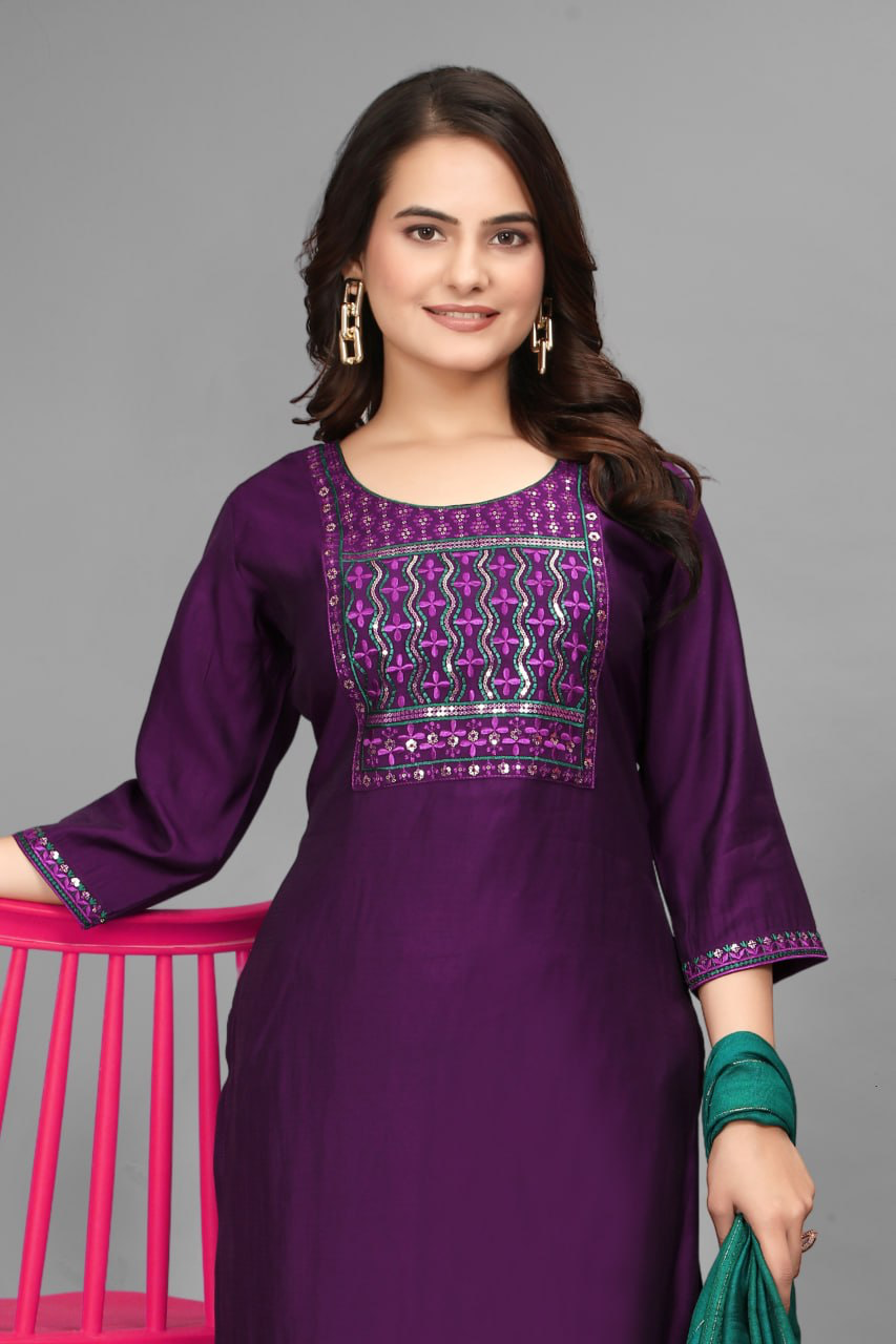 Raat Ki Roshni — Purple Embroidered Kurta Set for the Woman of Grace