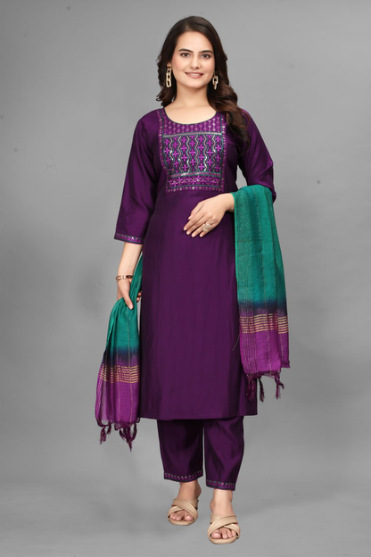 Raat Ki Roshni — Purple Embroidered Kurta Set for the Woman of Grace
