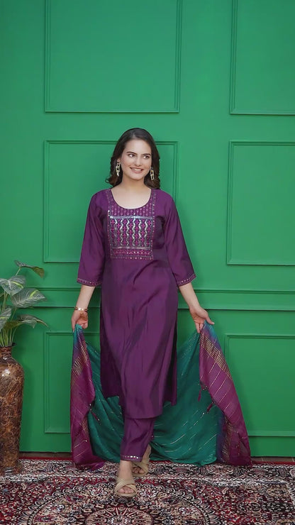 Raat Ki Roshni — Purple Embroidered Kurta Set for the Woman of Grace